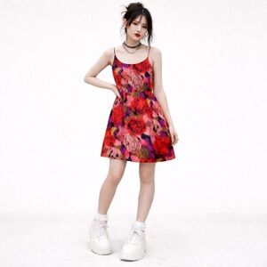 J.Crew 100% Silk Abstract Floral Slip Dress Y2K Indie Grunge Size 4